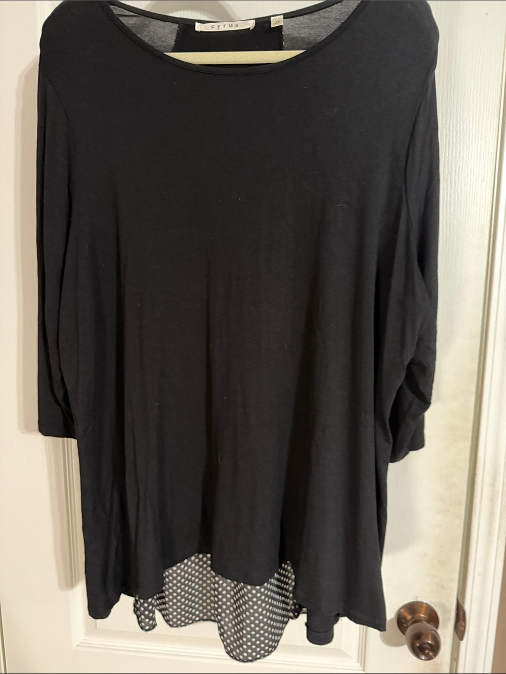 Cyrus Black Long Sleeve Scoop Neck Tunic with Patterned Hem
